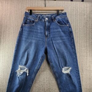 Clockhouse Jeans Womens 42 Blue High Rise‎ Mom Distressed Ripped Knees Denim